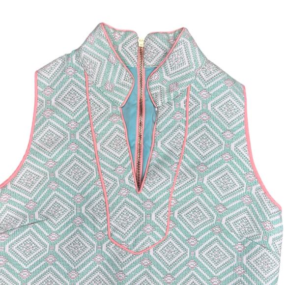 Sail to Sable Mint Green Pink Jacquard Woven Mini Shift Dress Sleeveless Small - Picture 2 of 5